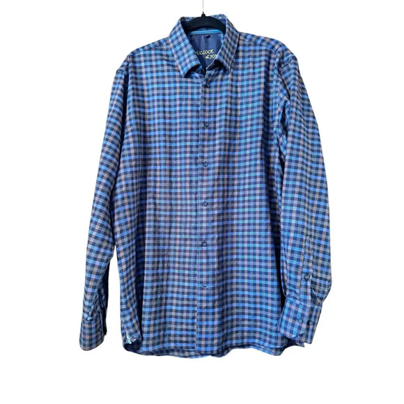 Bullock & Jones Button down L small plaid velvet accent 100% Cotton - Picture 1 of 10